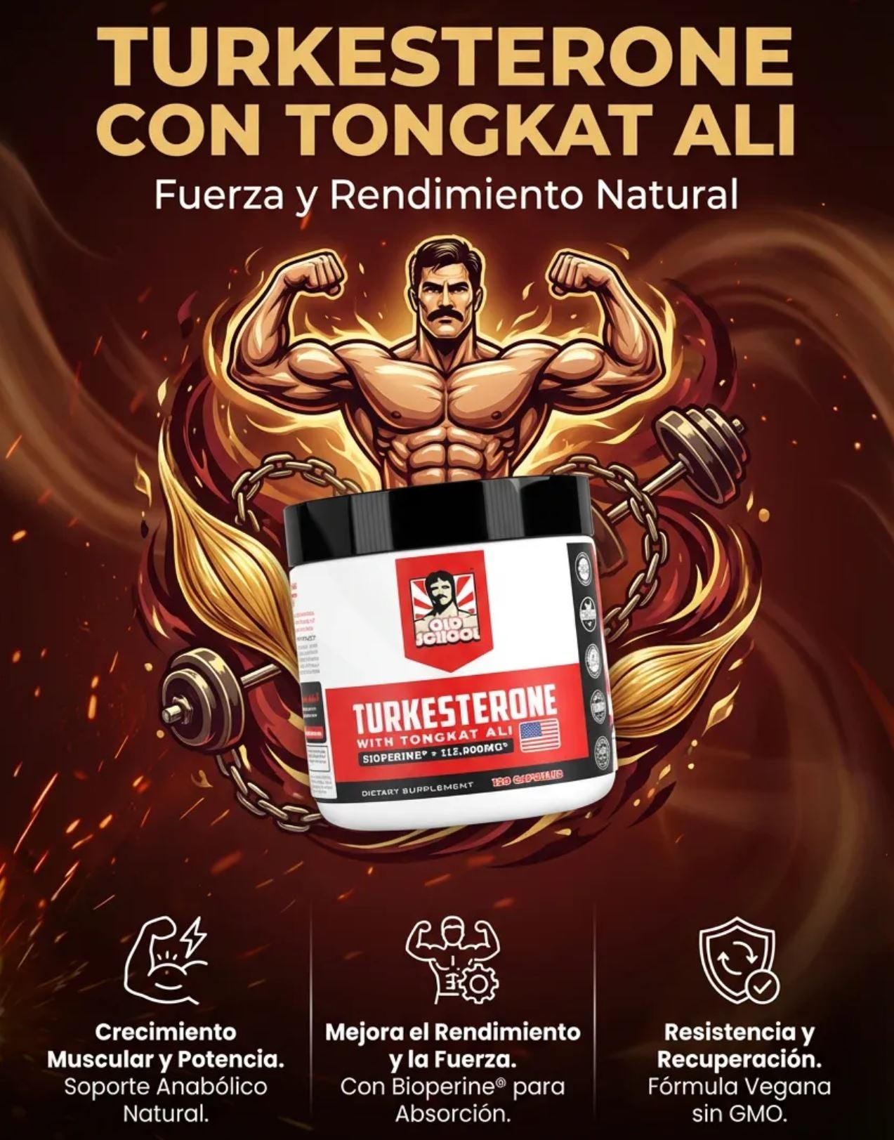 TURKESTERONE -  con Tongkat Ali para Resistencia, Fuerza y Vitalidad Masculina (120 Cápsulas)